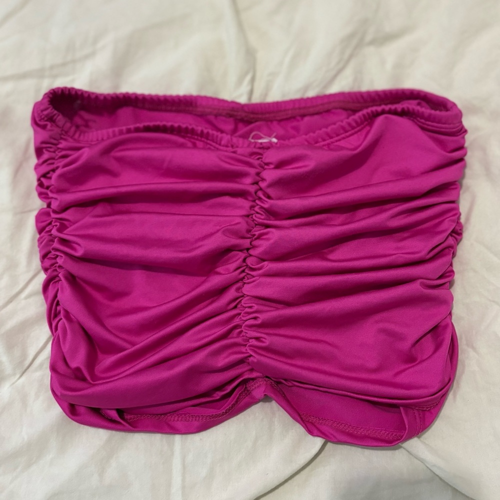 Pink Ruched Crop Tube Top - Picture 3 of 4